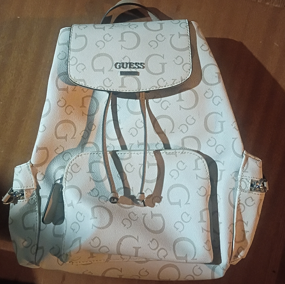 GUESS Beige Monogram Drawstring Backpack - Picture 2 of 16